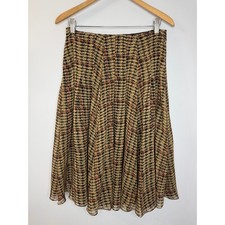 Jones New York Silk Flowy Midi Skirt Geo Brown Print Women's 4