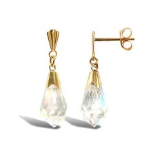 9ct yellow gold drop stud Aurora Borealis tear drop earrings