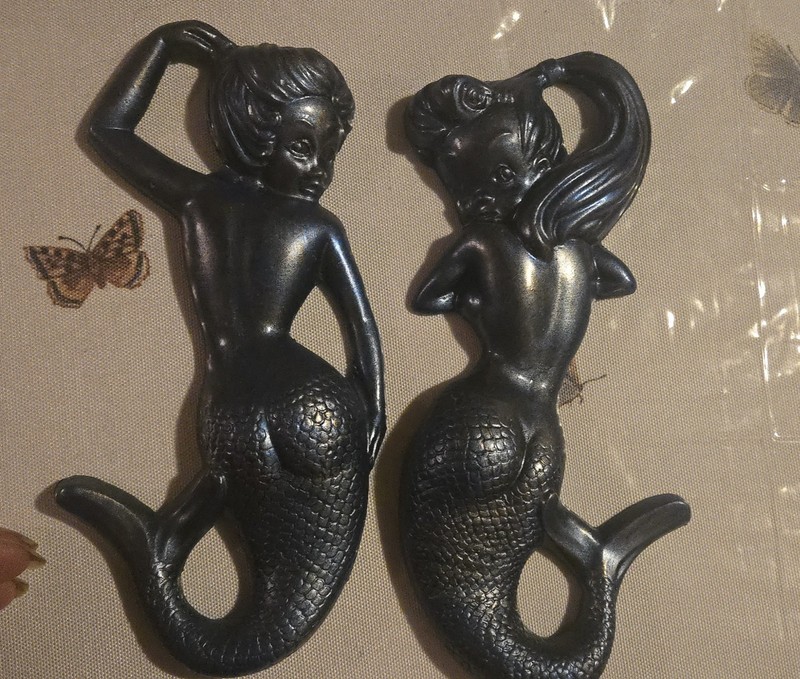 Vintage Mermaid Fantasy Wall Plaques Pair Collectibles Figures Home Decor