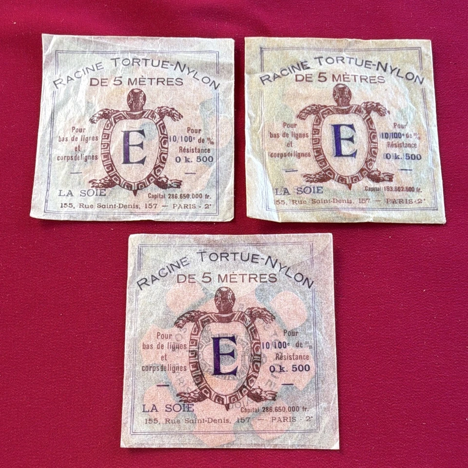 Lot 3 Racines Tortue Nylon E 10/100 La Soie Vintage Pêche Ancien - Photo 1/1