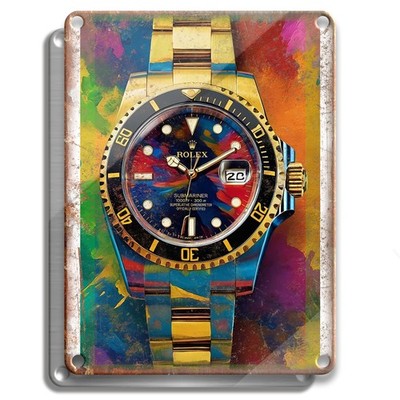 METAL SIGN - ROLEX SUBMARINER WATCH COLORFUL - VINTAGE AD RETRO