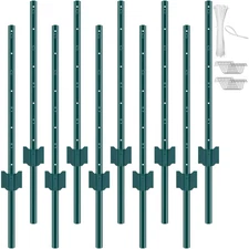 Uimoso 3 Feet Fence Post 10 Pack 3FT Heavy Duty Metal Fence Posts Green