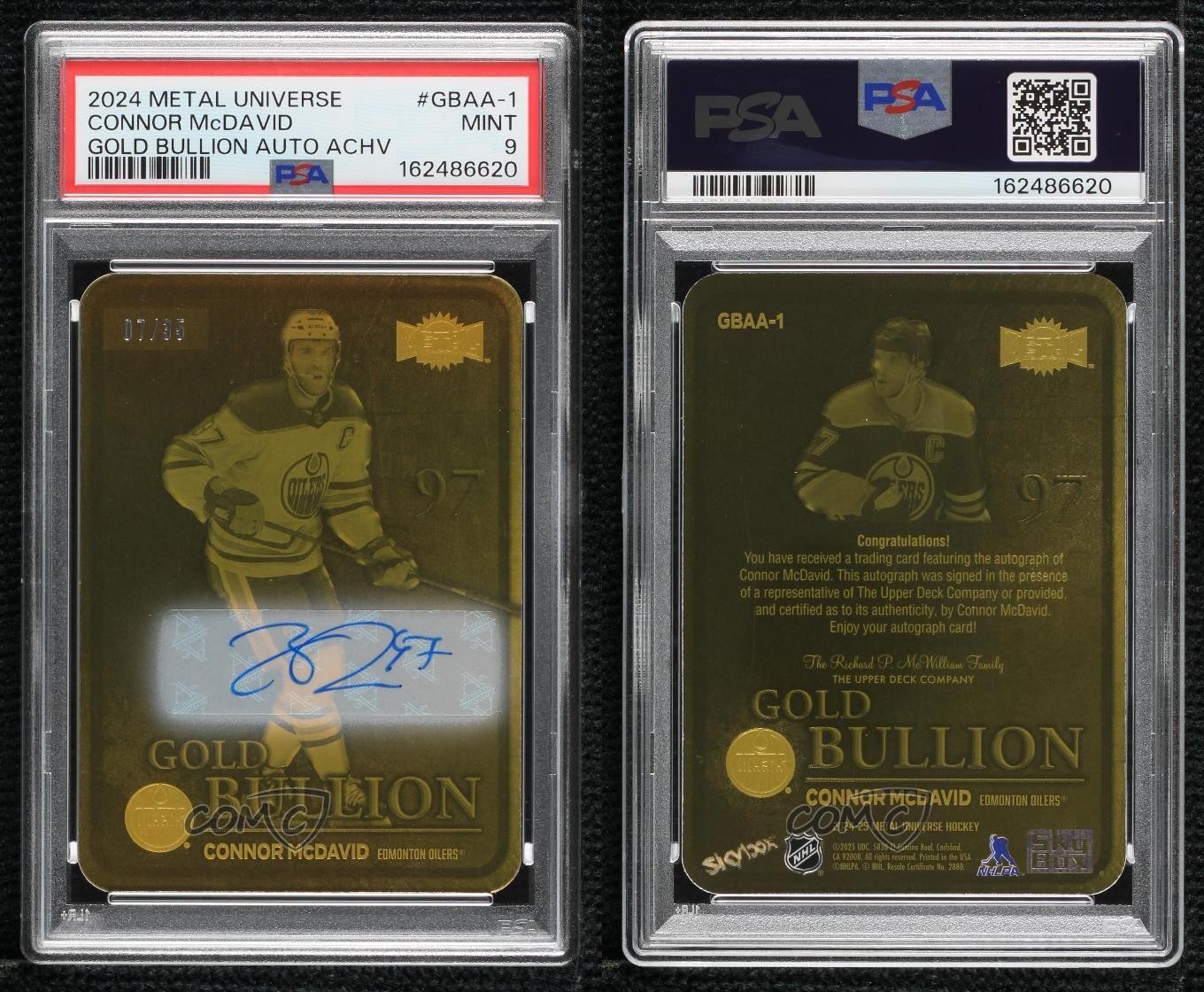 2024 Metal Universe Gold Bullion Achievement 7/35 Connor McDavid PSA 9 Auto view 3