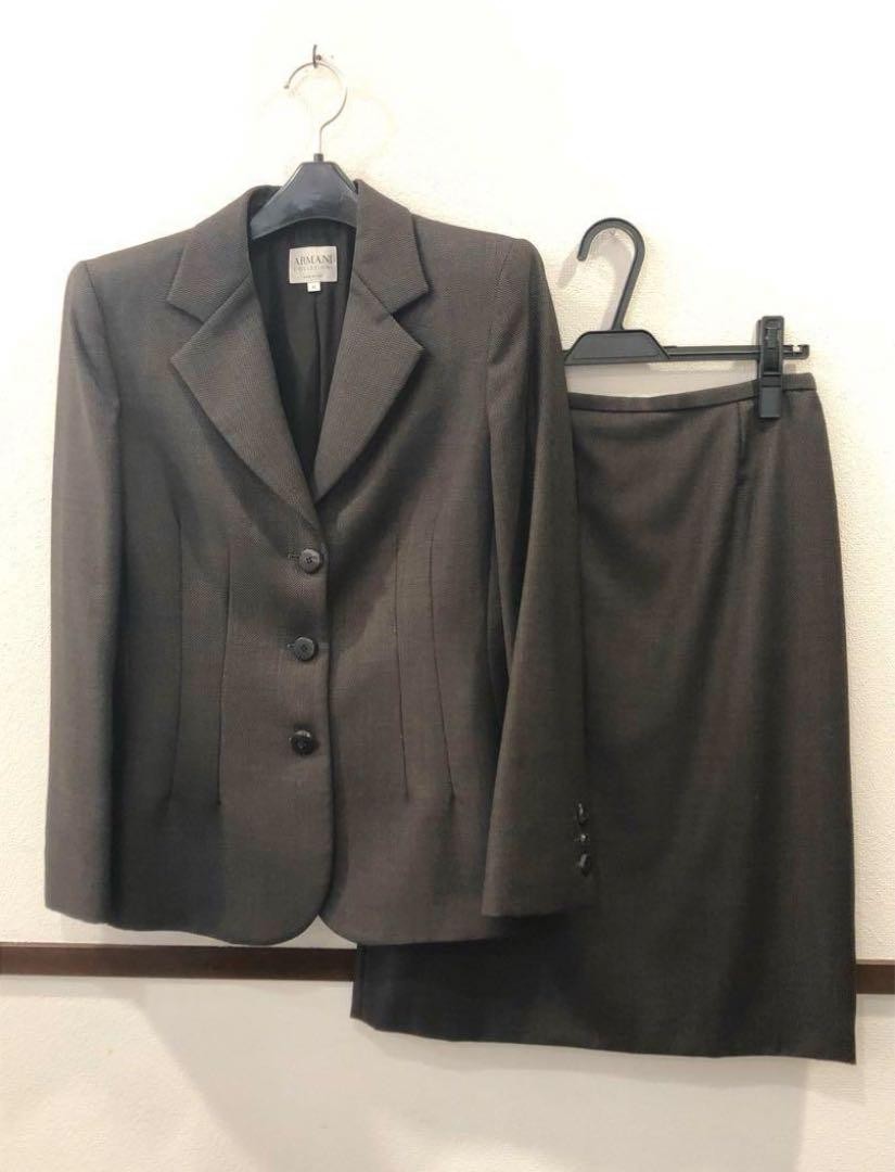 Elegant Rare Armani Collezioni Brown Womens Suit Set Jacket & Skirt Size 42