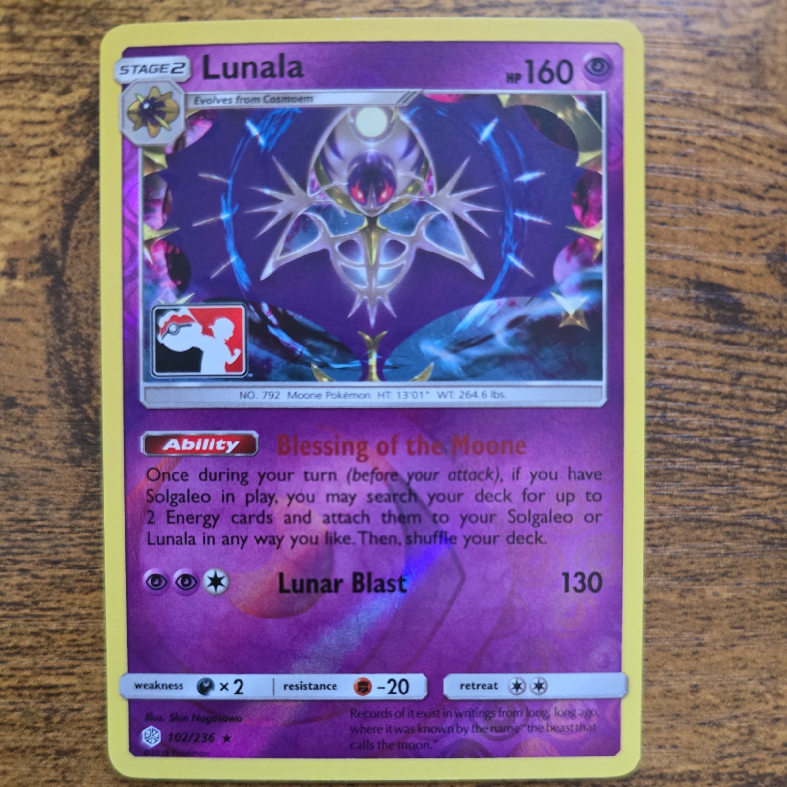 Pokemon TCG Lunala 102/236 Pokemon Club Promo Cosmic Eclipse NM