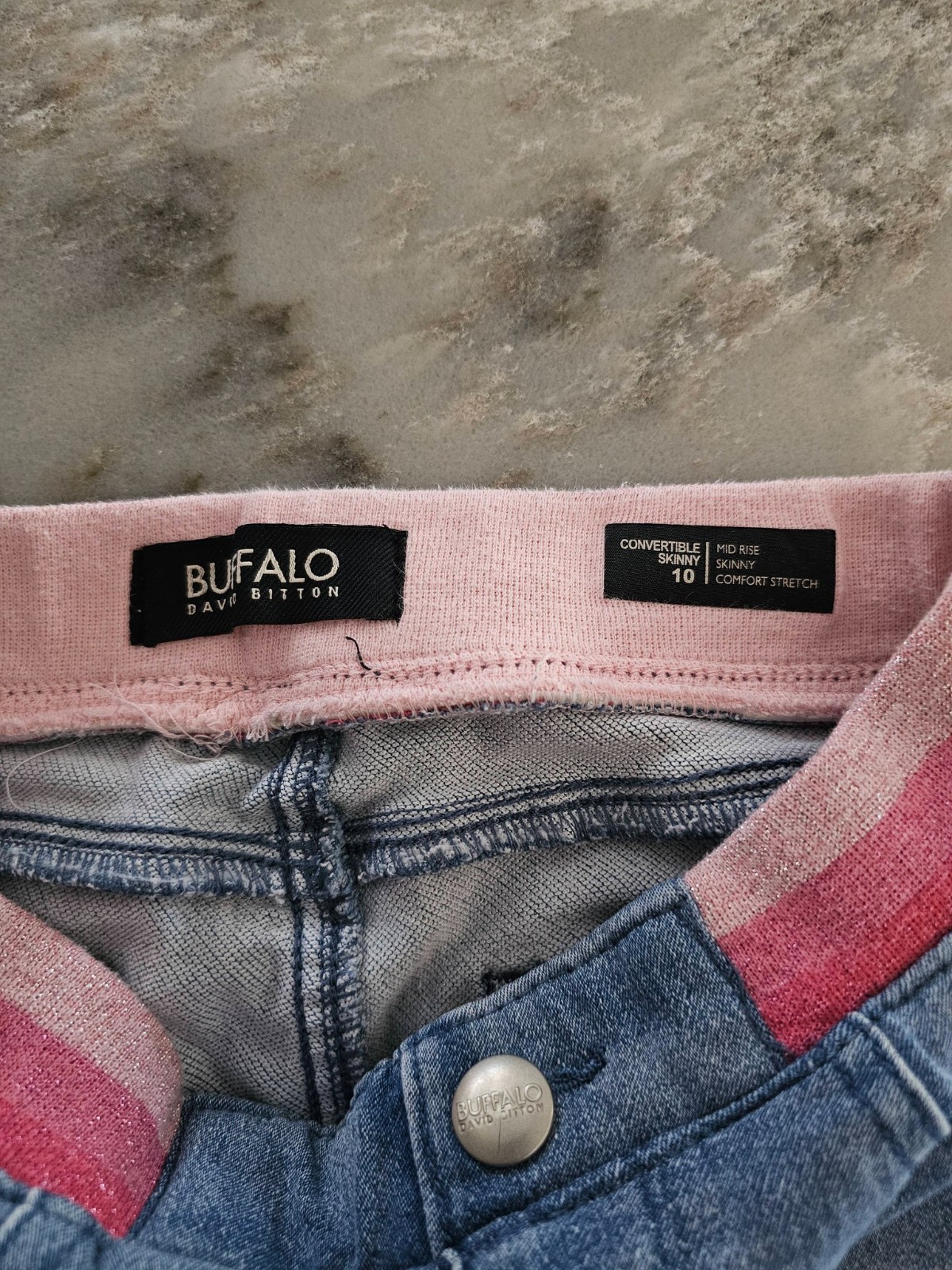 Buffalo David Bitton Girls Skinny Pull On Jeans Size 10 Glitter Waist Jeggings image 3