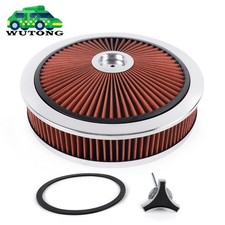 14 X 3 Round Thru High Flow Washable Air Cleaner Kit W Chrome Lid For Sbc Bbc