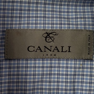 Canali 1934 Dress Shirt Men's 16 Blue Plaid Cotton Long Sleeve Cutaway Collar