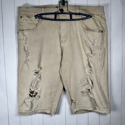 Copper Rivet Beige Cotton Denim Bermuda Shorts Utility Streetwear Style Mens 36