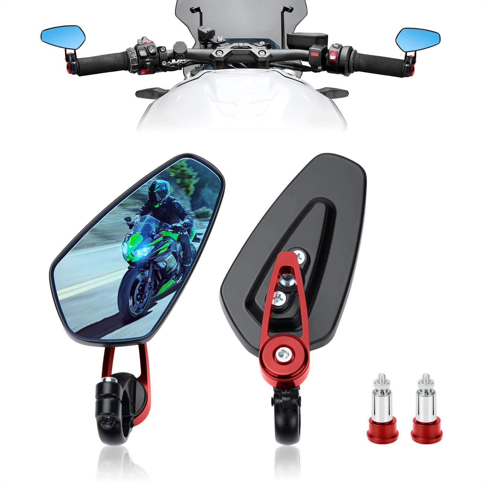  7/8" 22mm Universal Motorcycle Handle Bar End Rearview Side Rear View Mirrors 