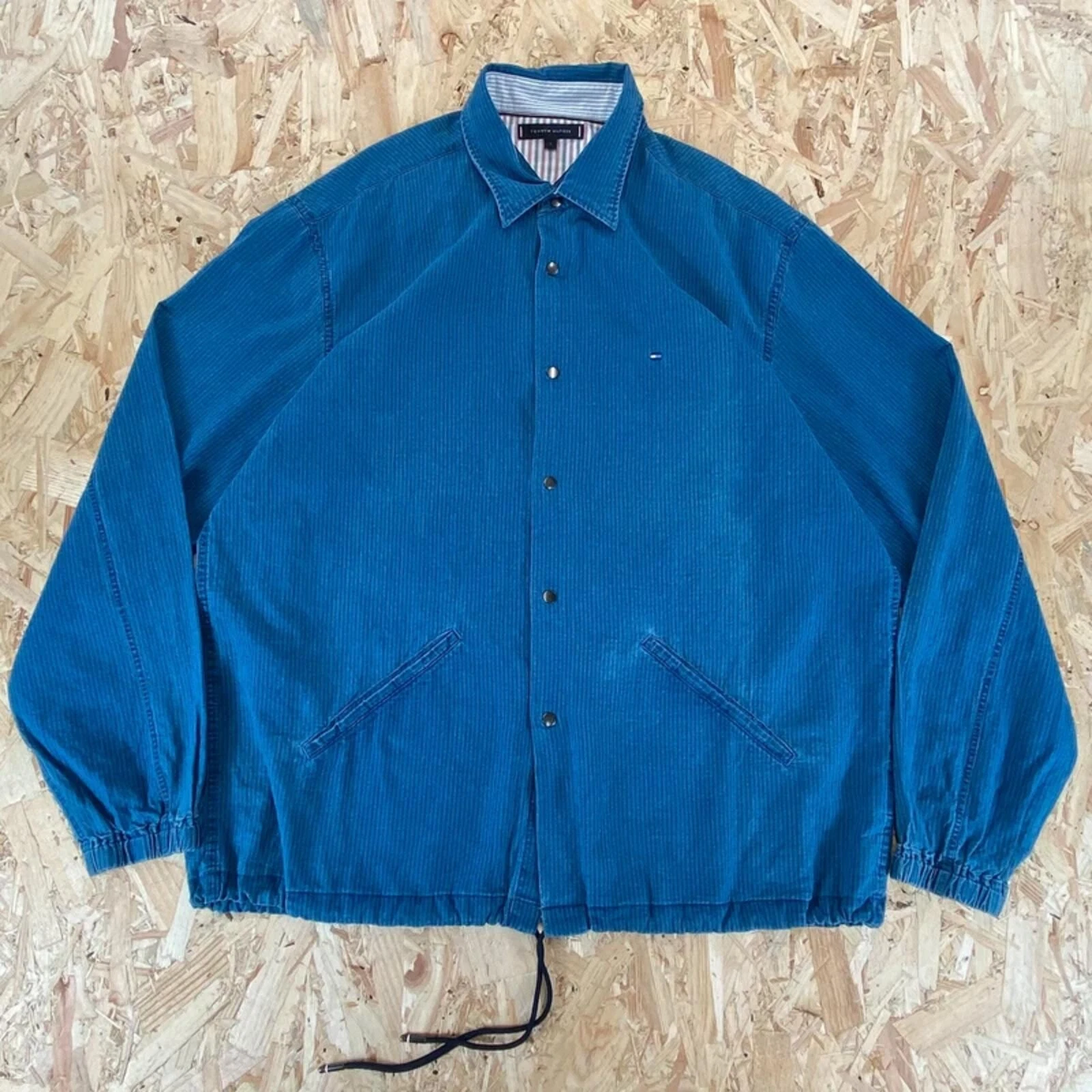 Tommy Hilfiger Denim Jacket Blue Textured Cotton Old Money Gorpcore Large
