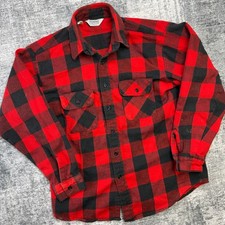 Vintage Five Brother Flannel Shirt Mens Large Red Buffalo Plaid Pockets Chore