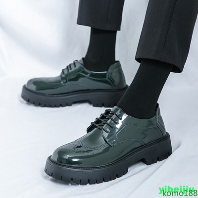 British Shiny Leather Men's Platform Wing Tip Carved Dress Formal Wedding Shoes