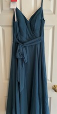 JJ s House Ink Blue Floor-Length V Neck Pleated Bodice Bridesmaid Dress NWT 16