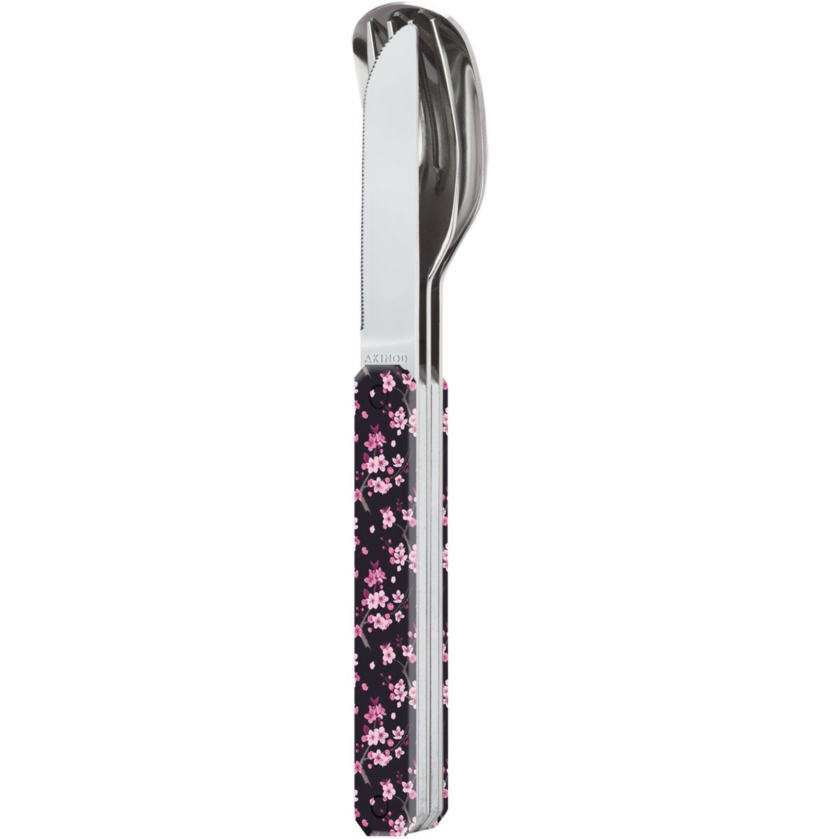 Couverts Akinod 12h34 en acier inoxydable avec manche fleurs de cerisier - 2