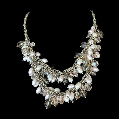 Elegant Pearl & Crystal Double Layer Statement Necklace