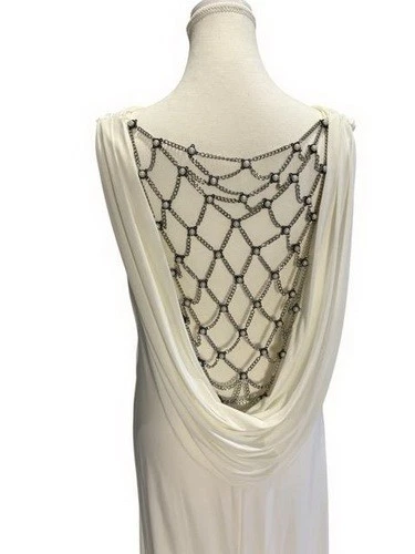 Vestido Hailey Logan marfim jersey corrente frisada capuz costas tamanho 12 $700 - Imagem 3 de 3