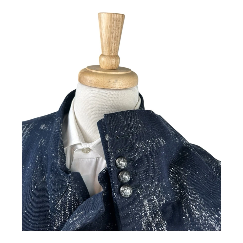 John Varvatos Collection Limited Edition Blue Marble Linen Military Jacket 42R - Image 3 of 4