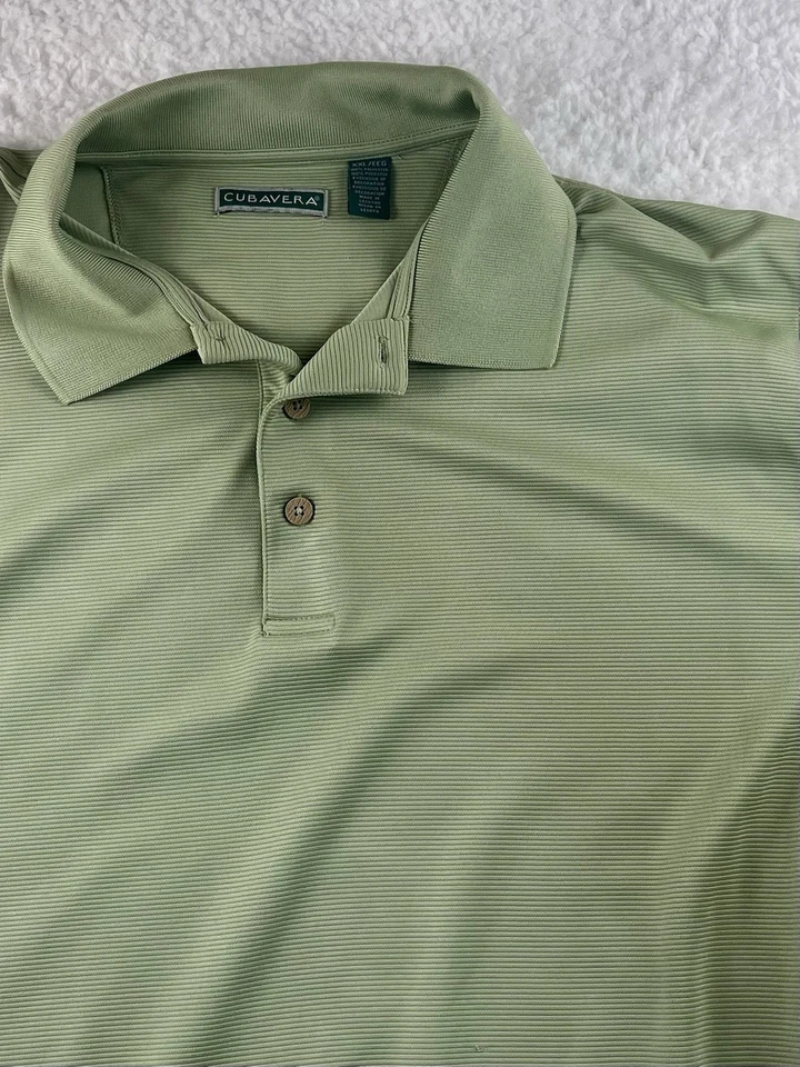 Camisa Polo Cubavera Para Hombres XXL 2XL Golf Verde Lima Acanalada Manga Corta Pequeño Enganche Foto 2 de 4