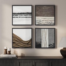 Modern Abstract Wall Art Set of 4 Neutral Brown White Gray Framed Canvas Prints