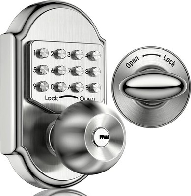 Elemake Keyless Mechanical Deadbolt Keypad Front Door Lock Silver