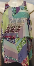 Trina Turk Multi Layer tank Blouse Top Lined Cotton Silk Blouse SZ Small Glam