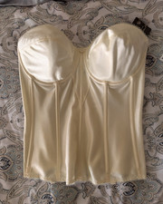 Dominique Ivory Satin Lace Strapless Overbust Bustier 32F Boned 8950