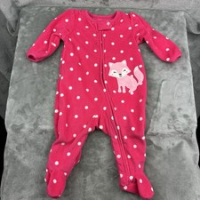 Child Of Mine Footed Sleeper Pajamas 0-3 Months Pink Polka Dot Fox Zip Fleece