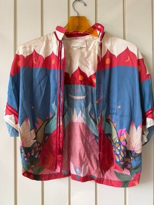 NWT Carolina K Peacock Cream Kimono Top Size Small $288 Collared Button Up