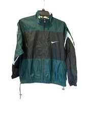 VTG 90s Nike Windbreaker Jacket Youth L 14-16 Forest Green Black White Label Tag