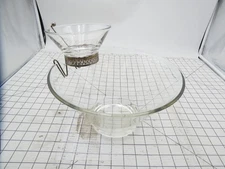 Vintage Glass Chip and Dip Bowl Set with Metal Hanger 11" and 5" Clear