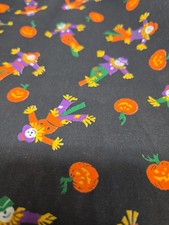 Halloween Autumn Cotton Fabric Pumpkin Scarecrows Pumpkins On Black Cotton 1Yd