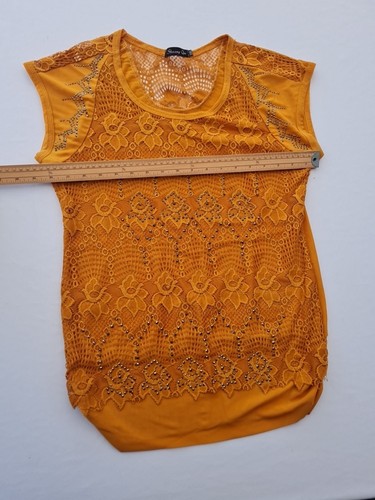 Ladies Beaded Top Shuang Qin Size 2XL Mustard Lace 30022 - Picture 10 of 13