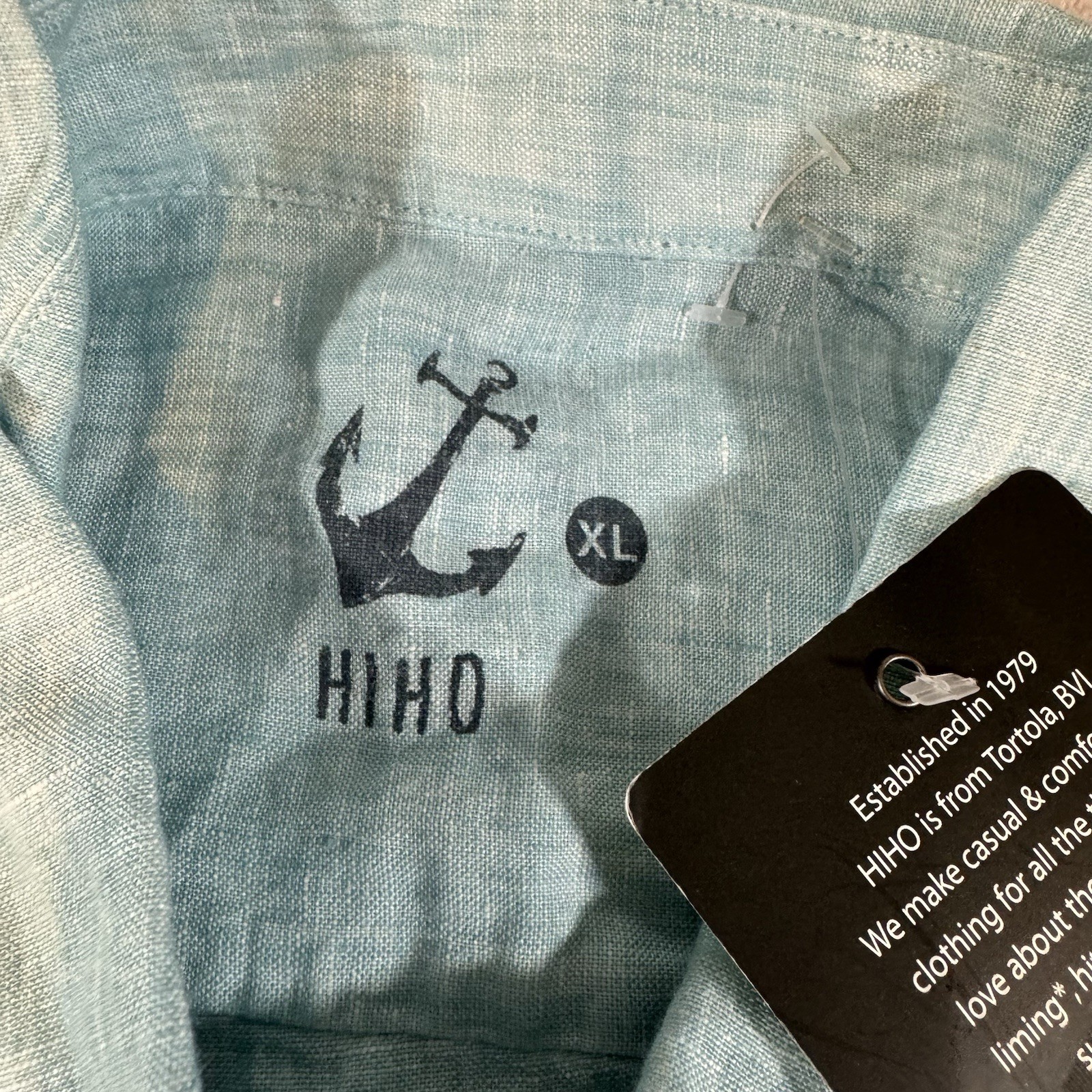 Hiho Button Up Shirt Mens Sz XL 100% Linen Long Sleeve Casual Light Blue Island