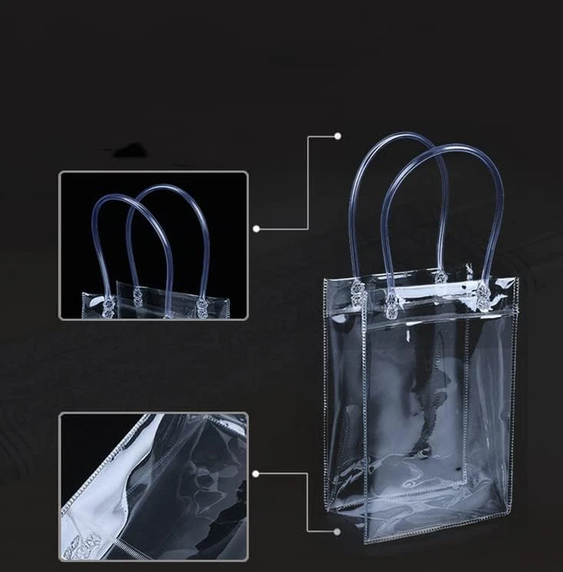 12 Pc Clear Gift Bags,Plastic Gift Bags with Handle and Button, Reusable Transpa - Image 3 of 4