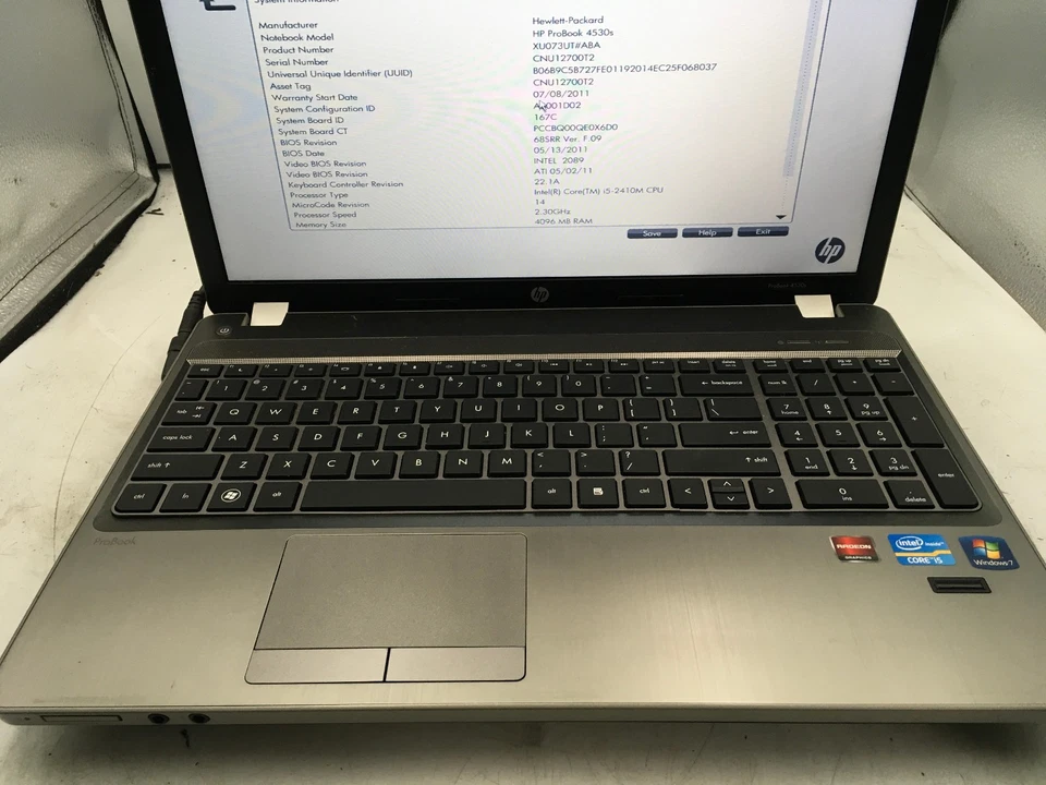 HP PROBOOK 4530S - BOOTS TO BIOS - INTEL I5 2410M - 4GB RAM - 15" - READ DESC-BB - Image 3 of 4