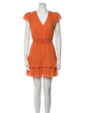 Alice + Olivia Dress Womens Small Orange Ruffled Tiered Knee Length Short Sleeve
