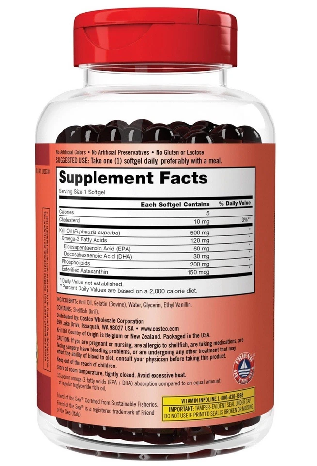 Aceite de krill Omega-3 500 mg, 180 cápsulas blandas + astaxantina caducidad 01/2027 Foto 3 de 3