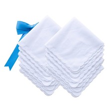 11-Inch White Handkerchiefs Premium 60s Cotton Scalloped Hankies for Women