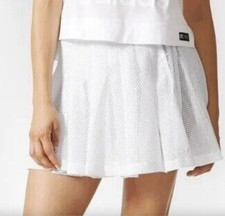 ADIDAS Originals Sz S White Mesh Pleated Polyester Tennis Skirt AJ8501 EX