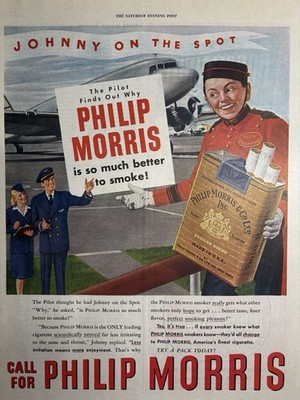 1947 Philip Morris Cigarettes Smoke Pack Pilot Much Better Johnny VTG Print Ad