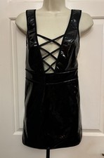 Sexy Black Wet Look Lace Up Back Bodycon Mini Dress Size S fully adjustable New 