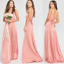 NWT Show Me Your Mumu Rustic Mauve Sheen Jenn Maxi Dress Small Deep V Neck Satin