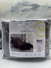 Sweet Home Collection 8 Piece Dobby Stripe Queen Size Comforter Set Bed in a Bag