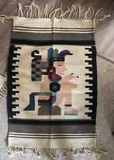 VTG Mexican Mayan Hand-Woven Wool Rug / Wall Tapestry Decor Aztec Brown 40 x26