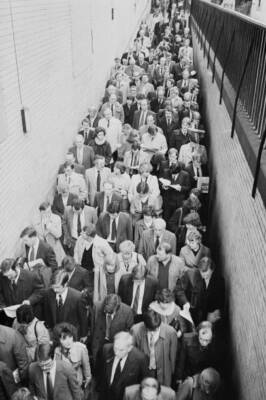 People approaching Waterloo Station during rush hour, London, UK, 1 - Old Photo