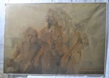 Juan Gutierrez Montiel Vintage Oil Painting Los Que Stan Solos Selling AS IS