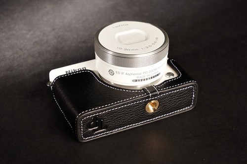 Genuine real Leather Full Camera Case bag Cover for Nikon J4 Black Color - Picture 5 of 6