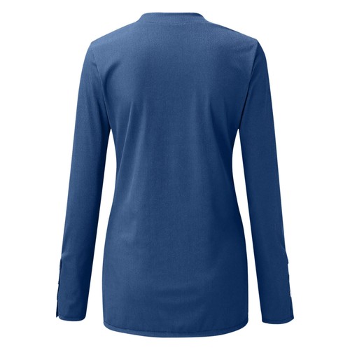 Lady Long Sleeve Henley T Shirt Button Slim Fit Top Scoop Neck Ribbed Knit Shirt - Picture 24 of 81