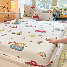 1pc 100 Cotton Kids Cartoon Style Car Printed Fitted Bed Sheet with Elastic Band